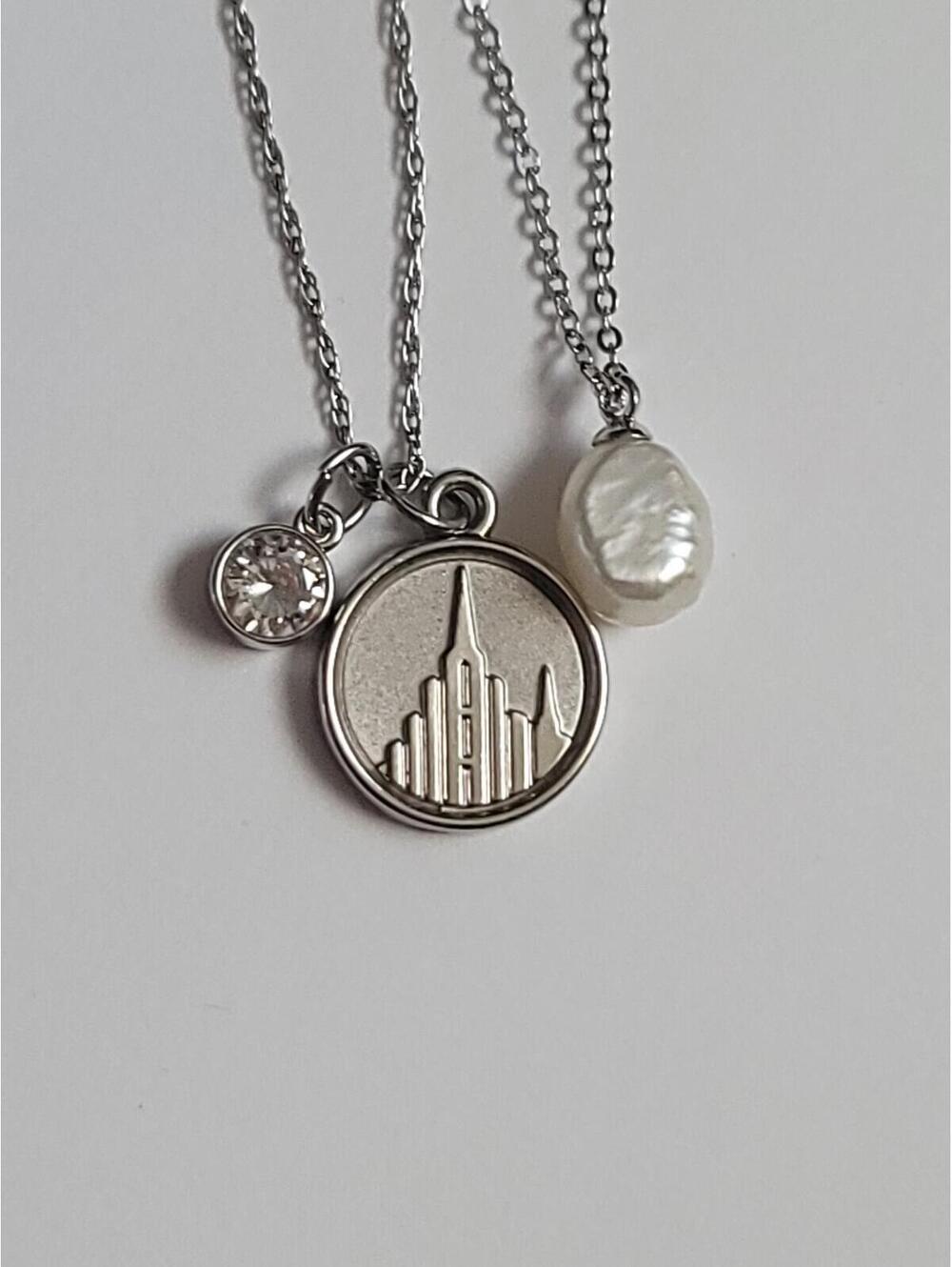 IRI Sterling Silver Salt Lake City Temple Necklace Freshwater Pearl LDS S925